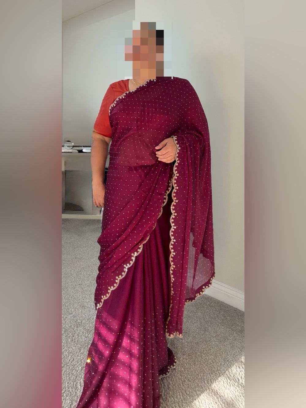 Elegant Wine-Red Embellished saree